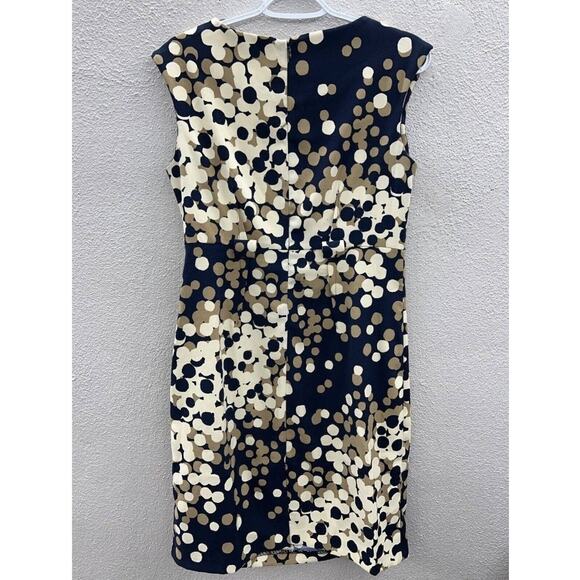 Womens Emma & Michele Dress Size 6 Blue and Tan Dotted Cap Sleeve Pencil - Picture 11 of 15